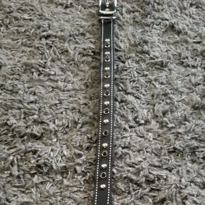 Black leather spiked dog collar, 21"